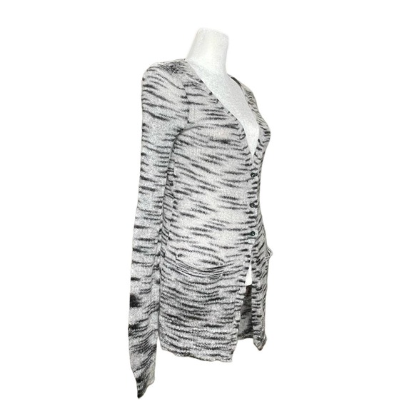 Free People Beach Sweater Womens S Gray Black Cardigan Tiger Stripe Mohair Blend - Picture 2 of 9
